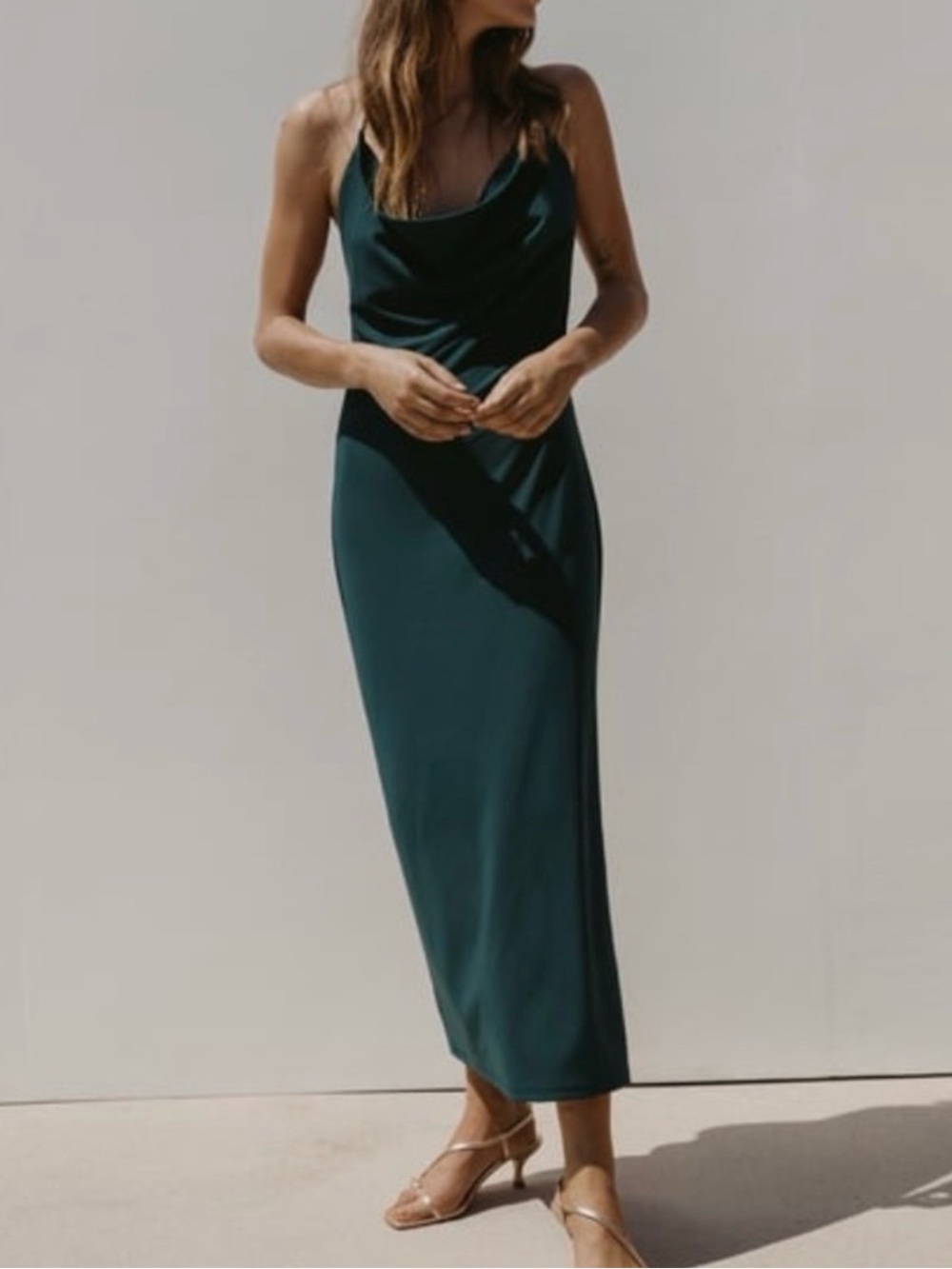 Zara Teal Cowl-Neck Sleeveless Maxi Dress